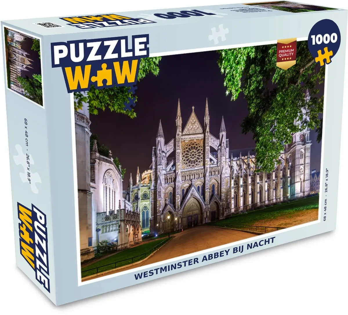 PuzzleWow Westminster Abbey bij Nacht Legpuzzel 1000 Stuks - Multicolor