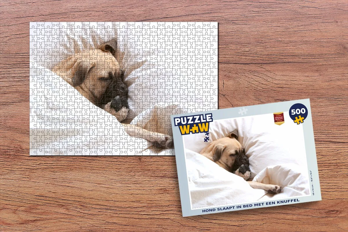PuzzleWow Legpuzzel Hond slaapt in bed 500 Stuks - Multicolor