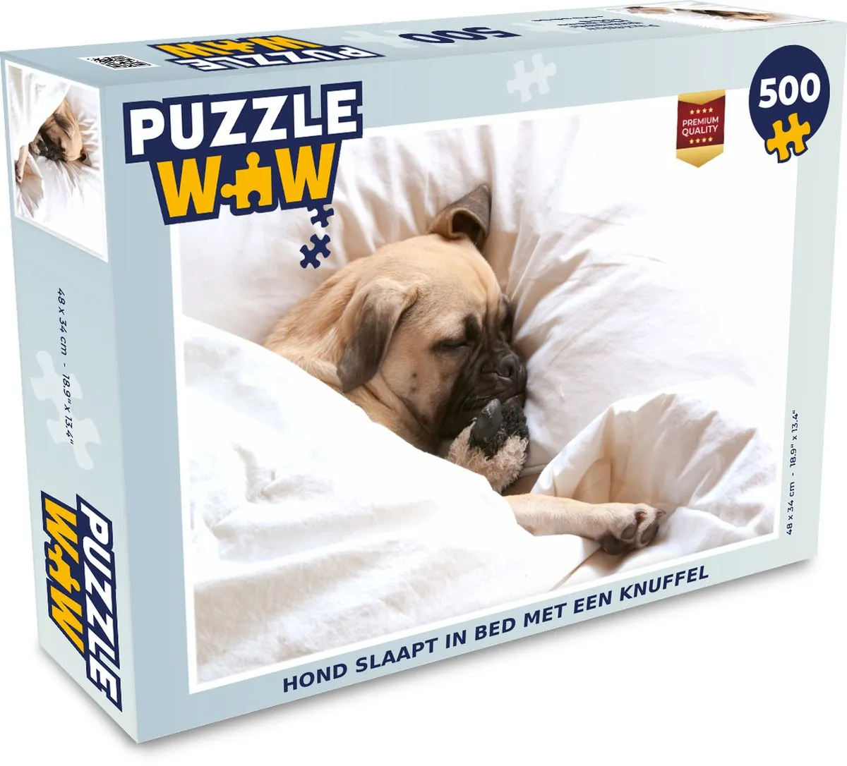 PuzzleWow Legpuzzel Hond slaapt in bed 500 Stuks