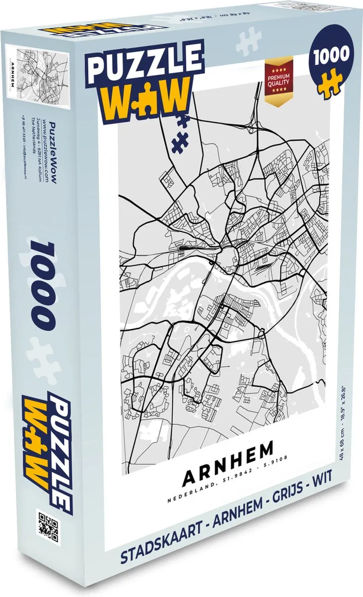 PuzzleWow Stadskaart Arnhem Legpuzzel 1000 Stuks - Multicolor