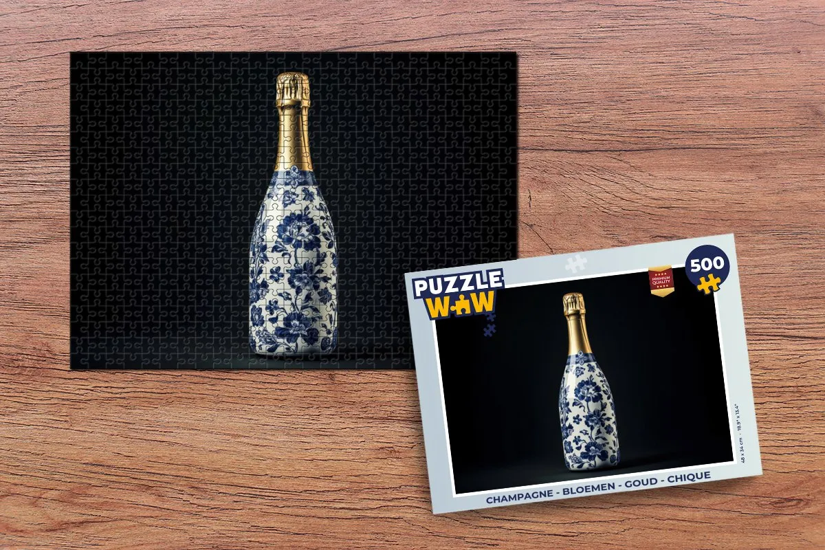 PuzzleWow Champagne Bloemen Legpuzzel 500 Stuks - Delftsblauw