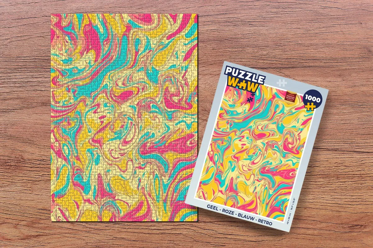 PuzzleWow Retro Legpuzzel 1000 Stuks - Abstract Rood/Blauw