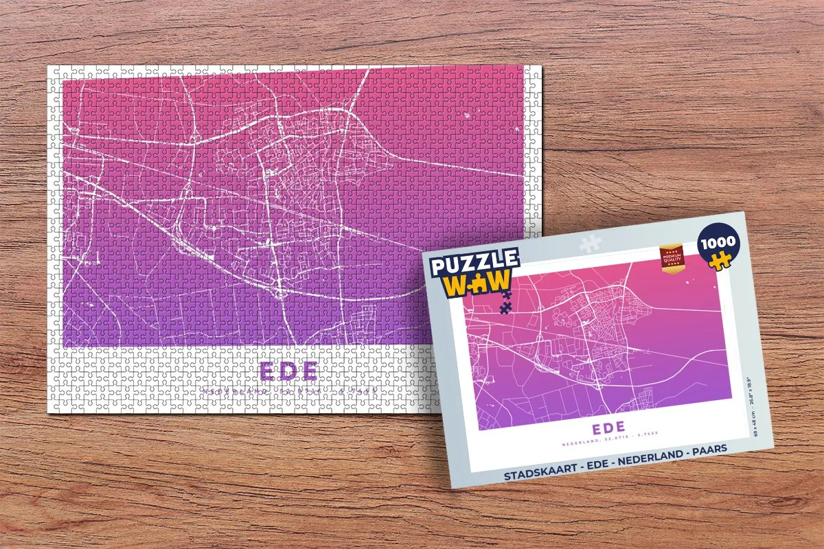 PuzzleWow Stadskaart Ede Nederland Legpuzzel 1000 Stuks - Paars