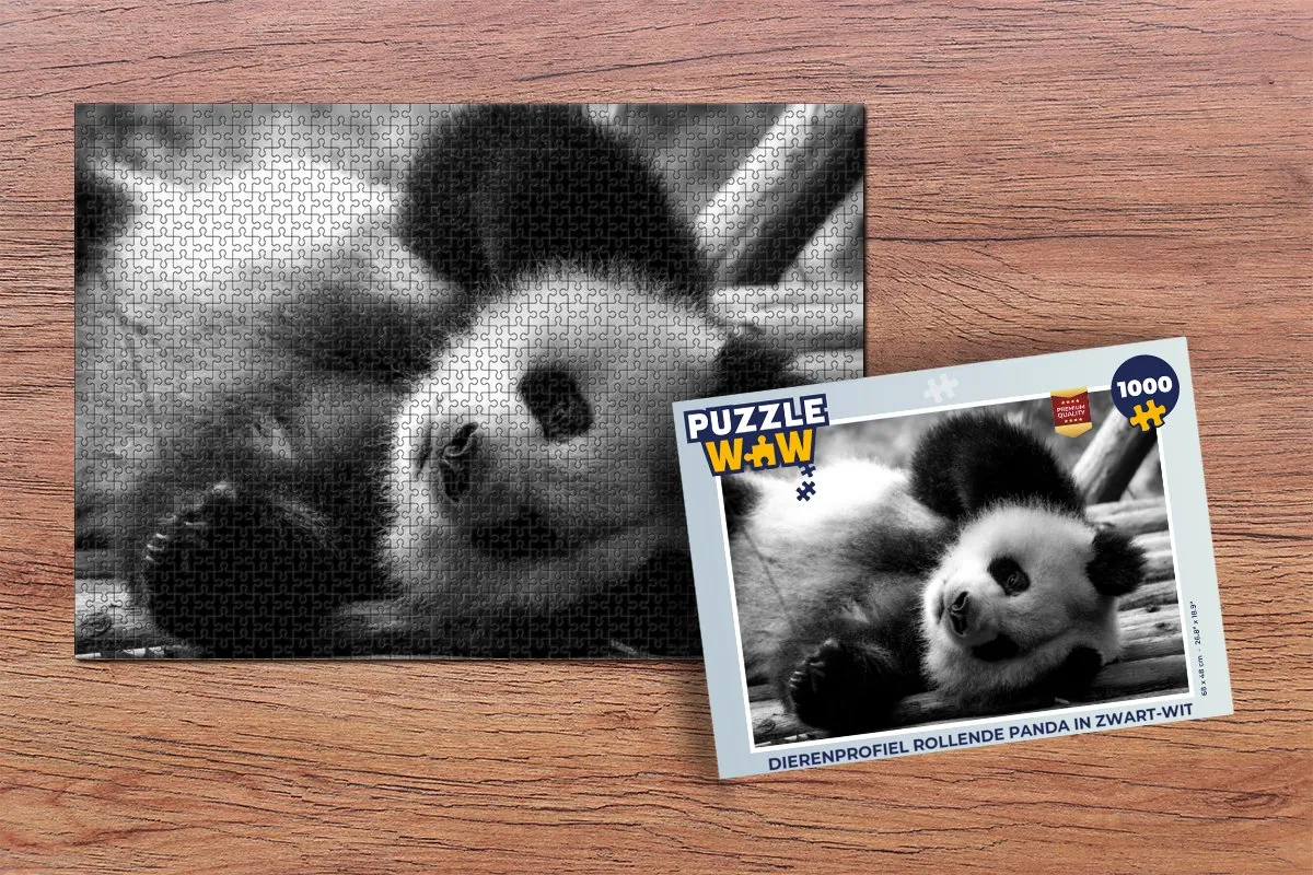 PuzzleWow Dierenprofiel Rollende Panda Legpuzzel 1000 Stuks - Multicolor