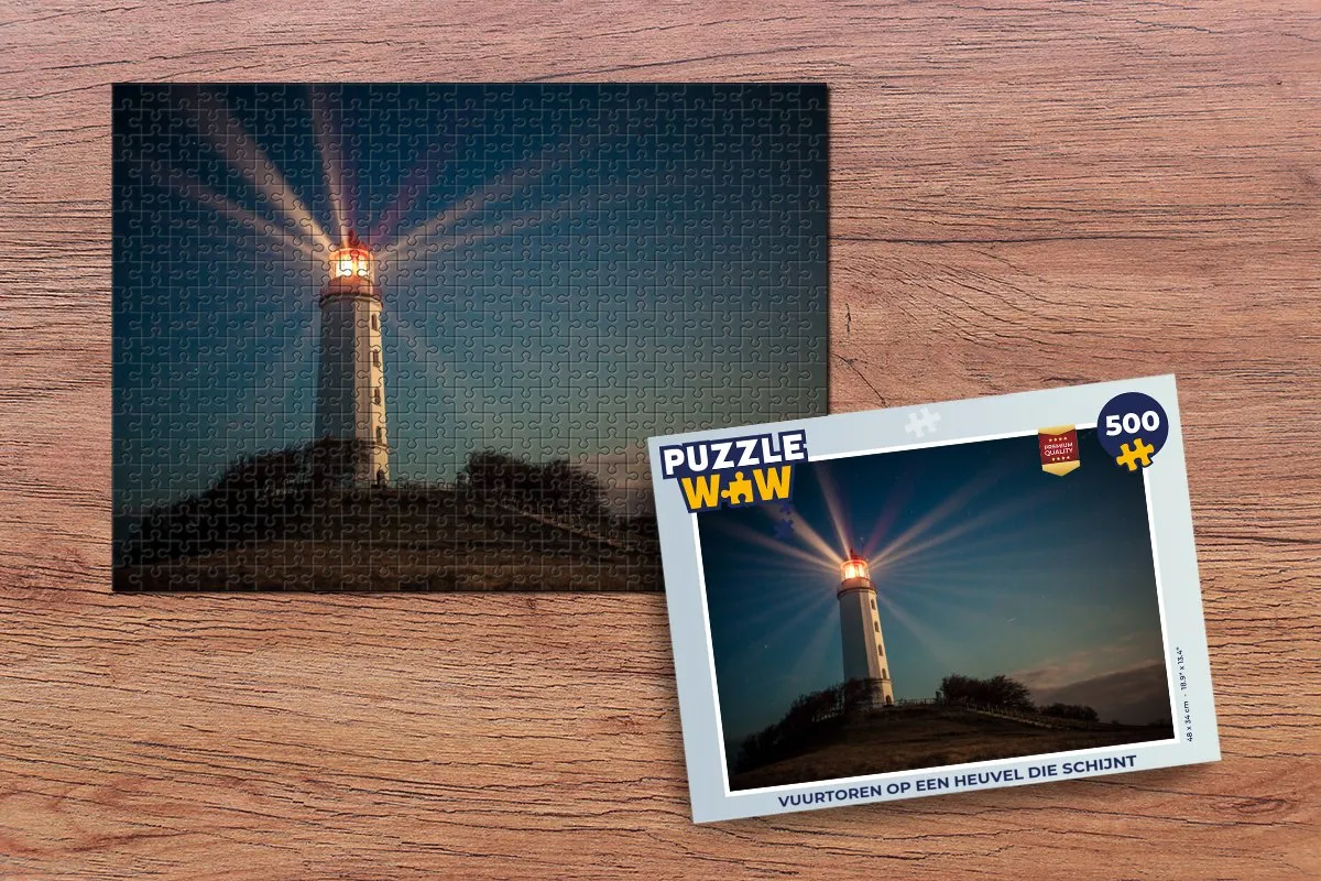 PuzzleWow Vuurtoren op een Heuvel Legpuzzel 500 Stuks - Multicolor
