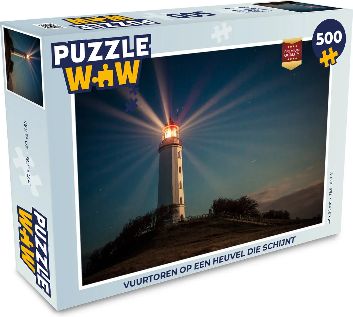 PuzzleWow Vuurtoren op een Heuvel Legpuzzel 500 Stuks - Multicolor