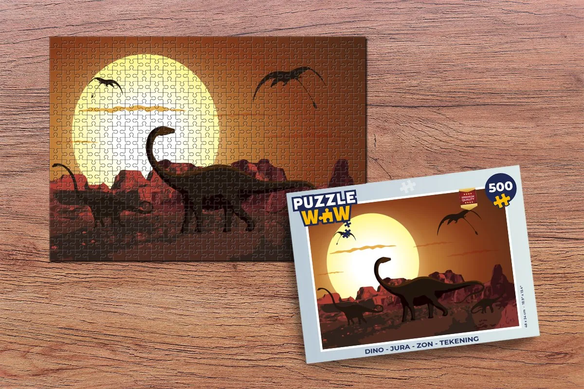 PuzzleWow Dino Jura Zon Tekening Legpuzzel 500 Stuks - Multicolor