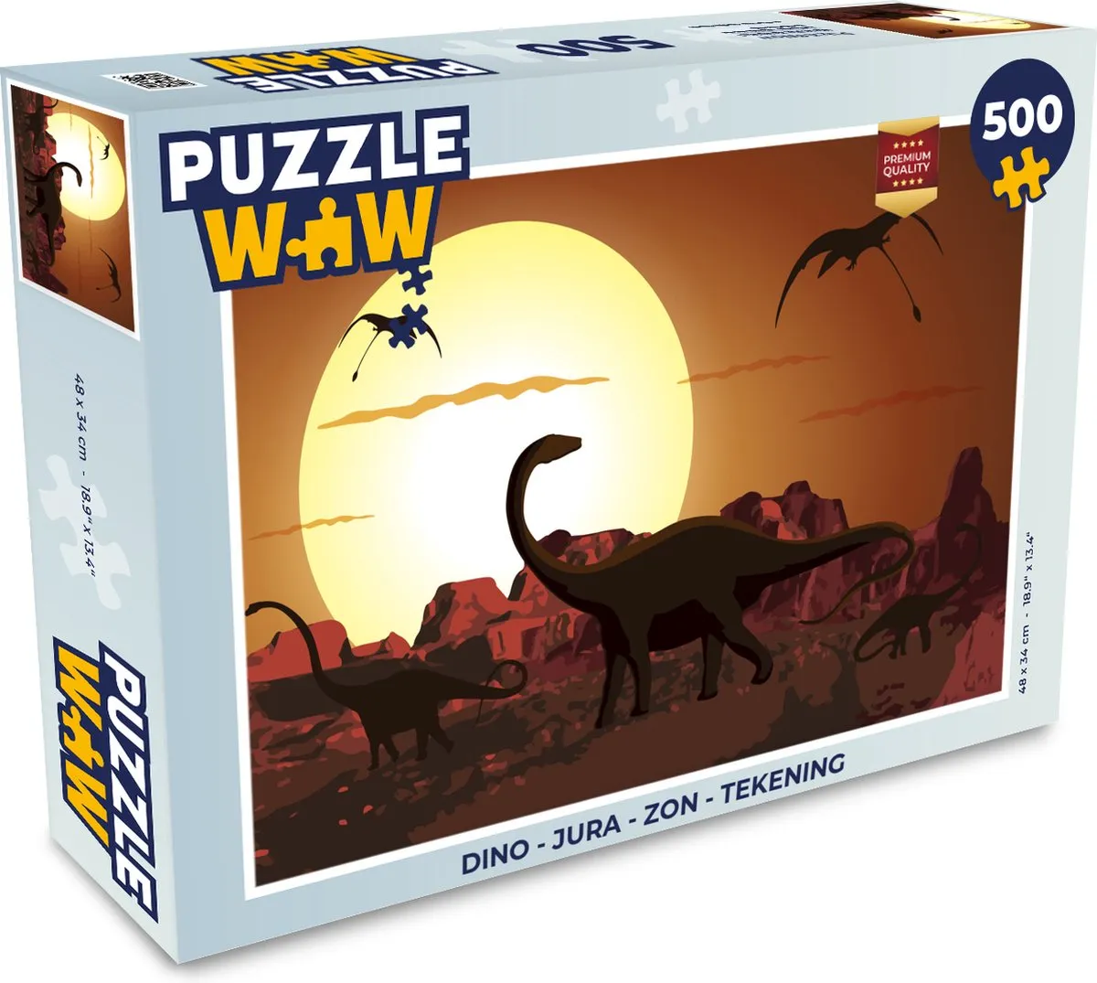 PuzzleWow Dino Jura Zon Tekening Legpuzzel 500 Stuks - Multicolor