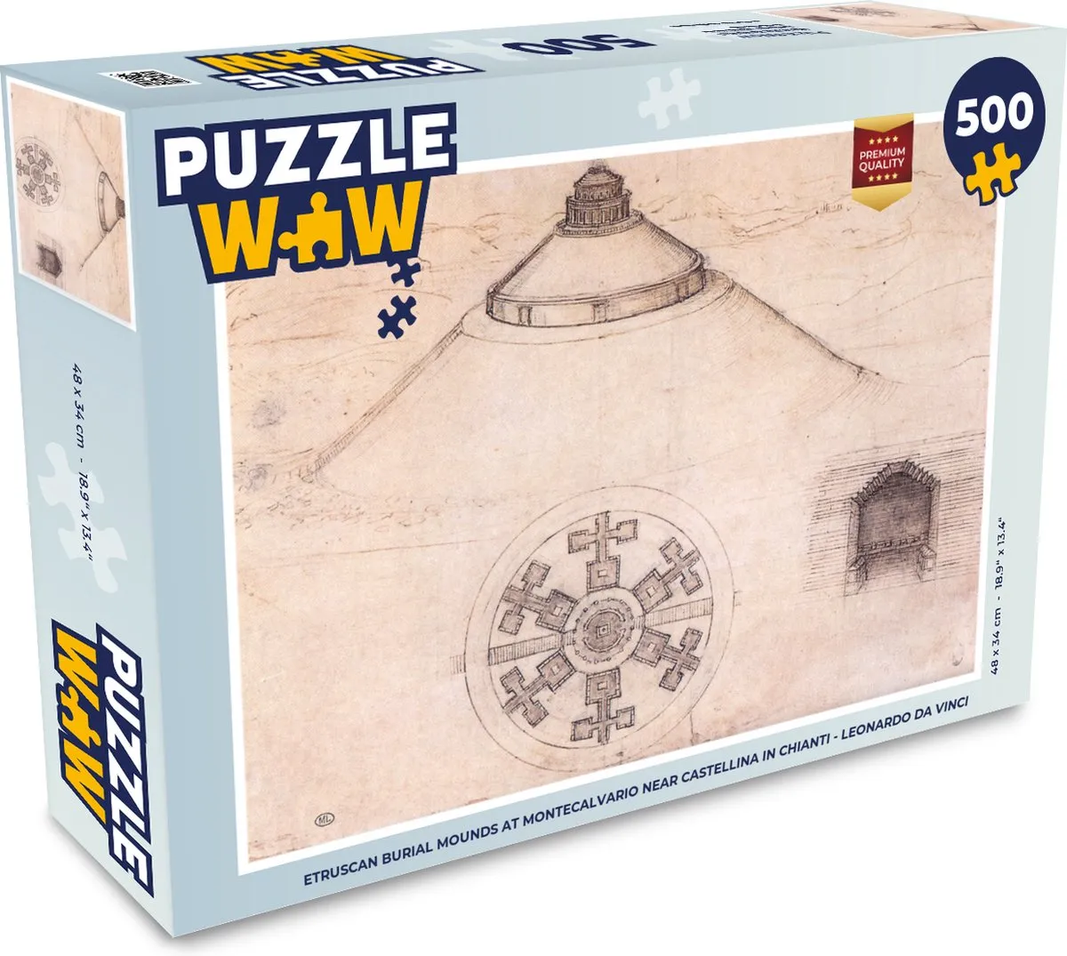 PuzzleWow Leonardo da Vinci Etruskische Grafheuvels - Legpuzzel 500 Stuks - Multicolor