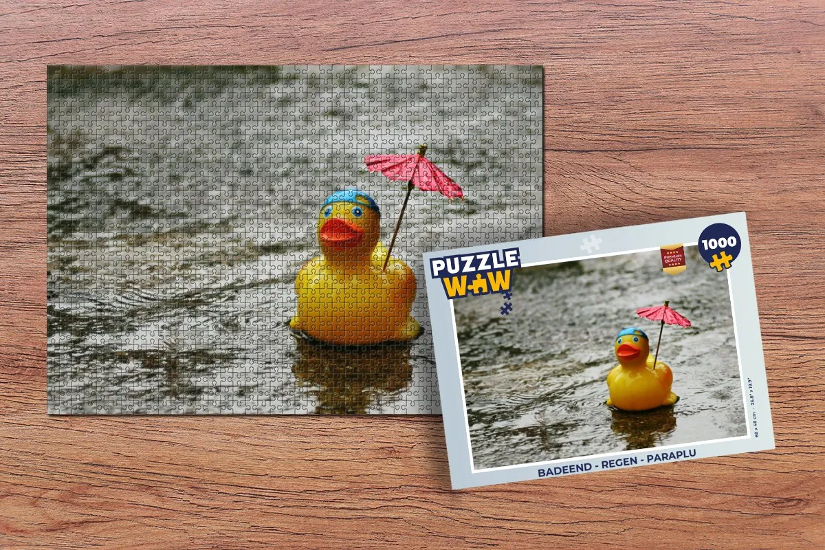 PuzzleWow Badeend Regen Paraplu Legpuzzel 1000 Stuks - Multicolor