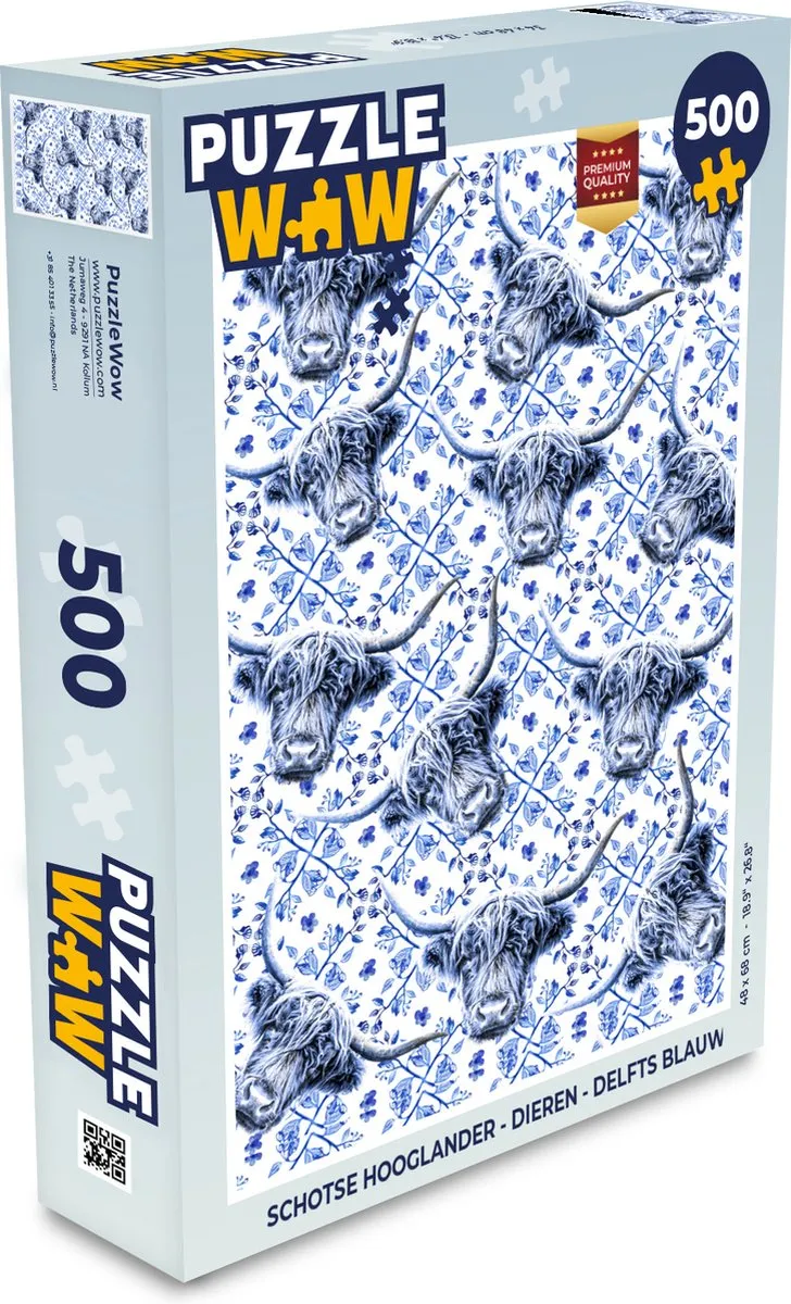 PuzzleWow Schotse Hooglander Legpuzzel 500 Stuks - Delfts Blauw