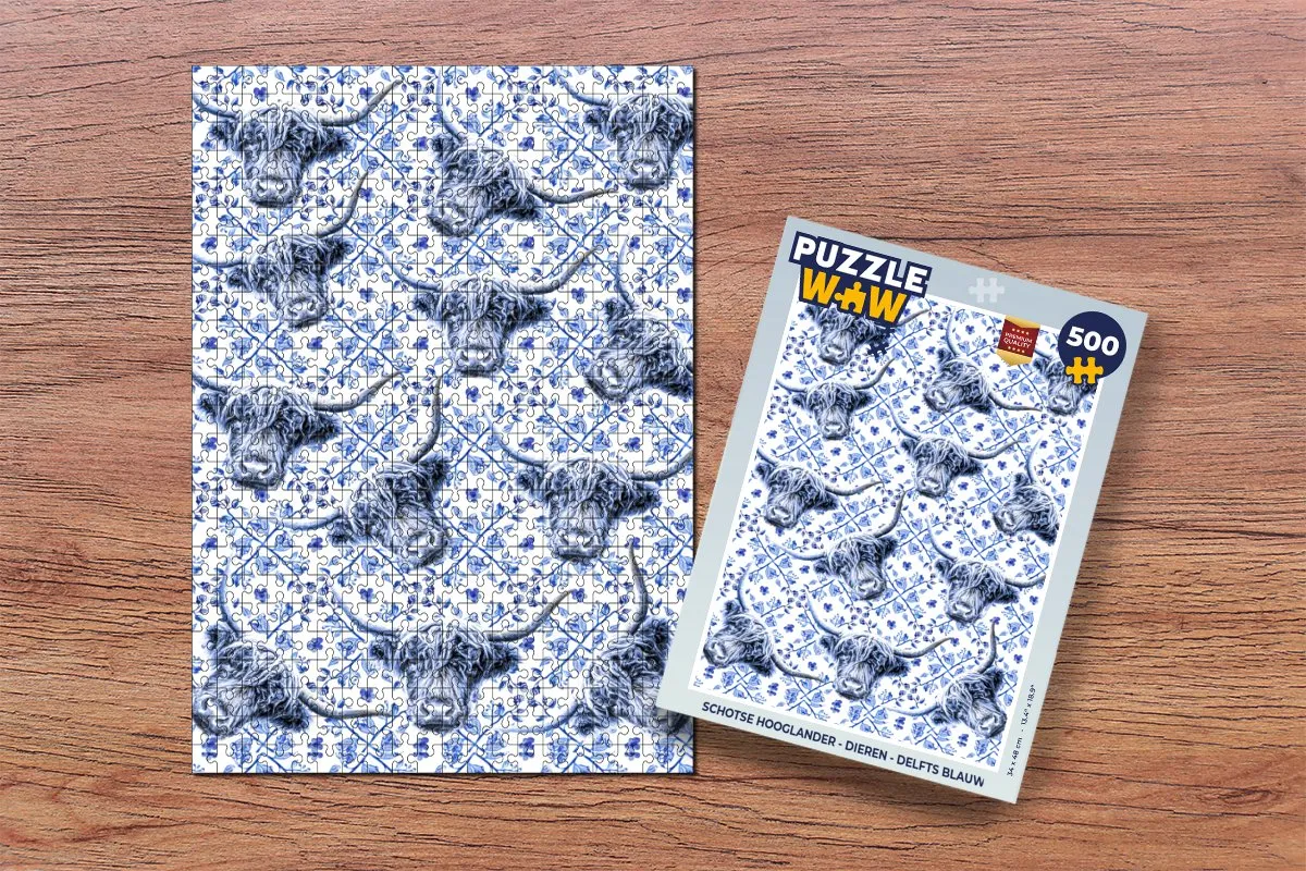 PuzzleWow Schotse Hooglander Legpuzzel 500 Stuks - Delfts Blauw