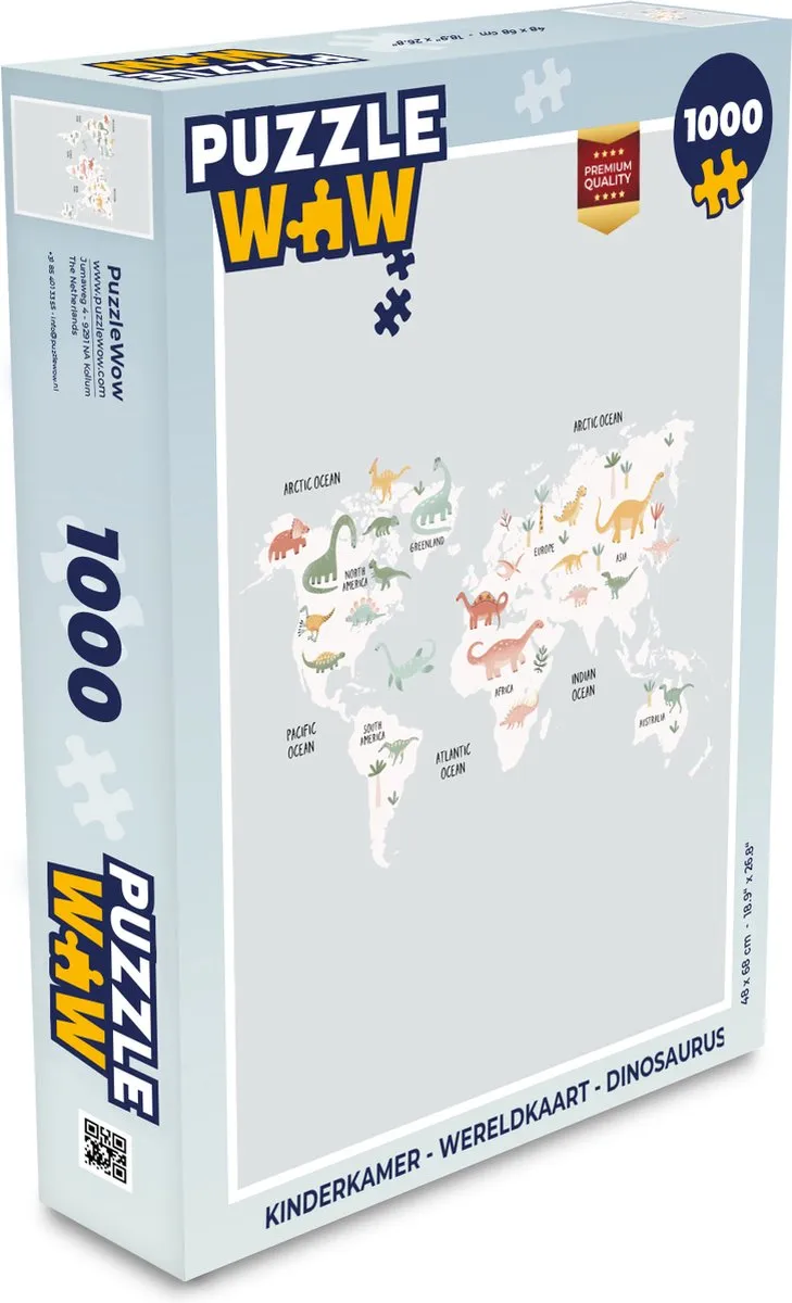PuzzleWow Wereldkaart Dinosaurus Legpuzzel 1000 Stuks - Multicolor