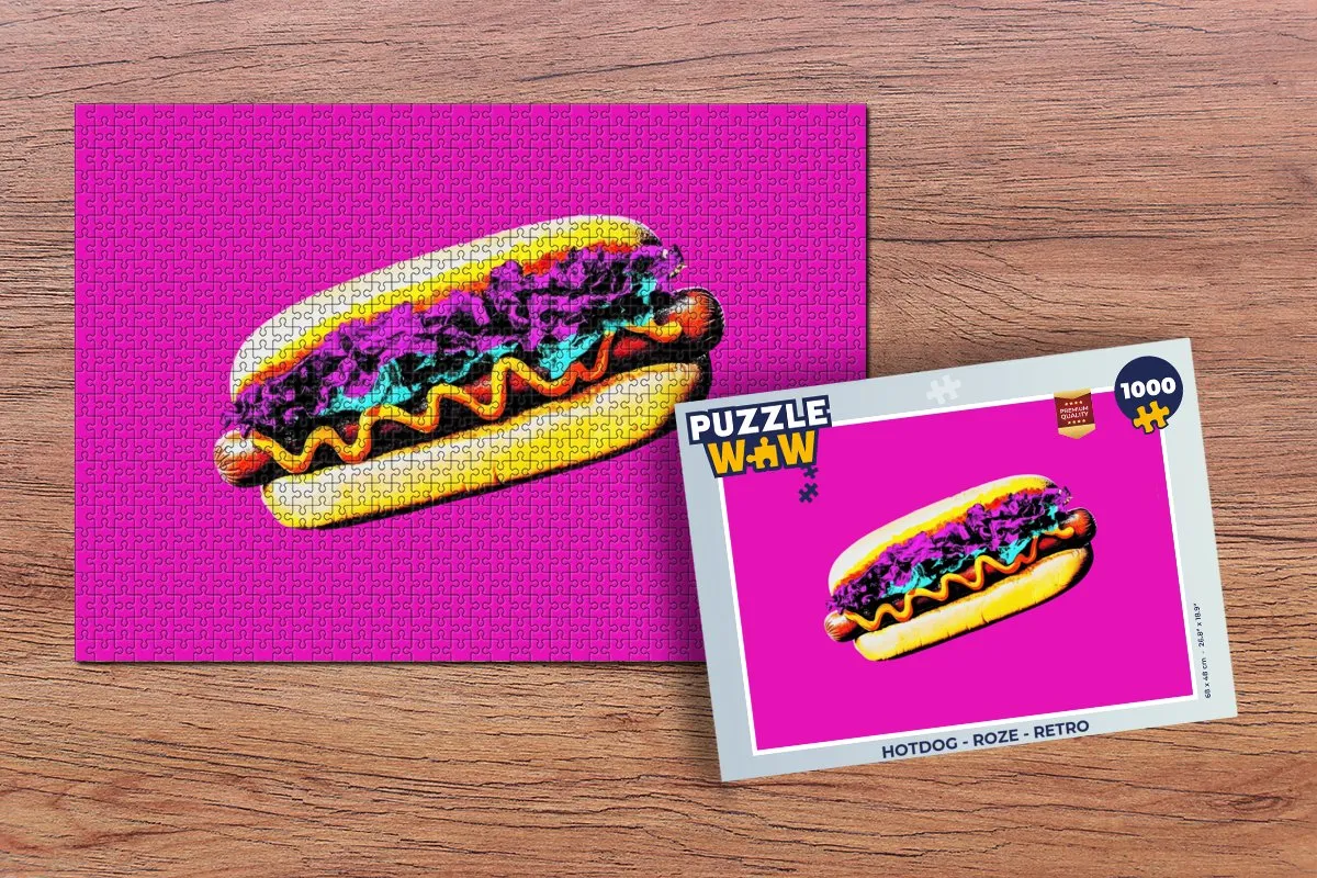 PuzzleWow Hotdog Retro Legpuzzel 1000 Stuks - Roze