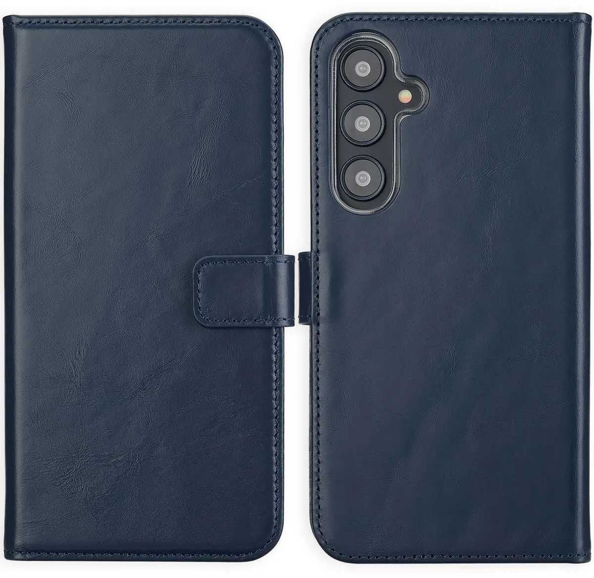 Selencia Hoesje Samsung Galaxy S24 FE - Echt Lederen Bookcase 3 Stuks - Blauw