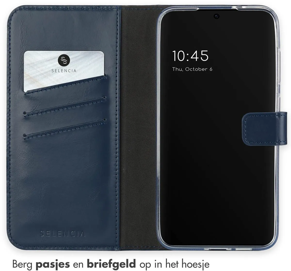 Selencia Hoesje Samsung Galaxy S24 FE - Echt Lederen Bookcase 3 Stuks - Blauw