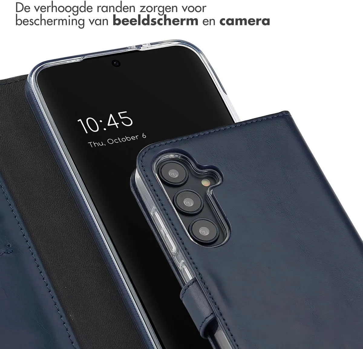 Selencia Hoesje Samsung Galaxy S24 FE - Echt Lederen Bookcase 3 Stuks - Blauw