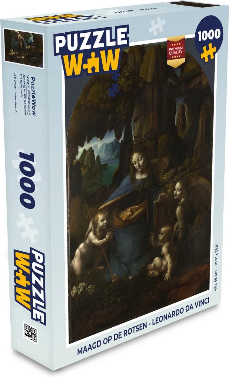 PuzzleWow Leonardo da Vinci Maagd op de rotsen Legpuzzel 1000 Stuks - Multicolor