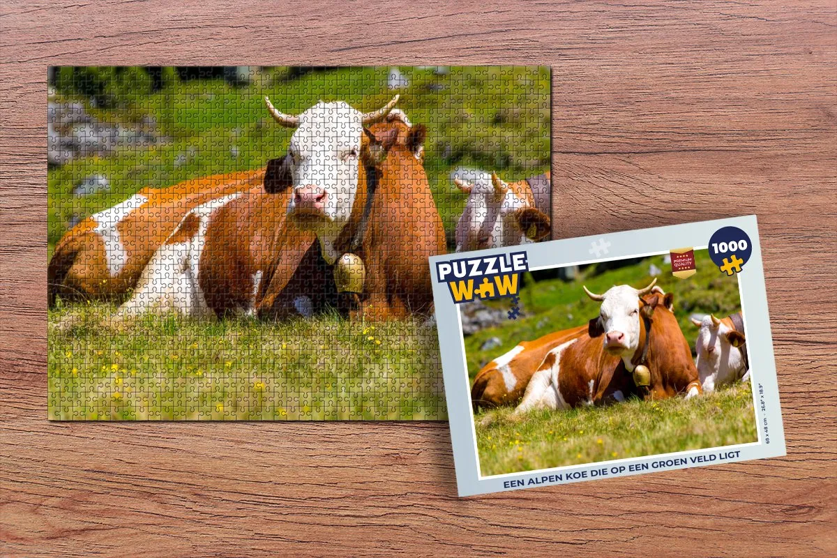 PuzzleWow Legpuzzel 1000 Stuks - Koeien Bloemen Alpen - Multicolor