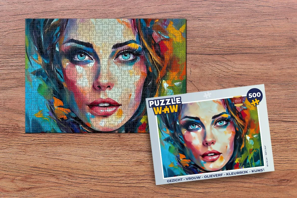 PuzzleWow Gezicht Vrouw Legpuzzel 500 Stuks - Multicolor