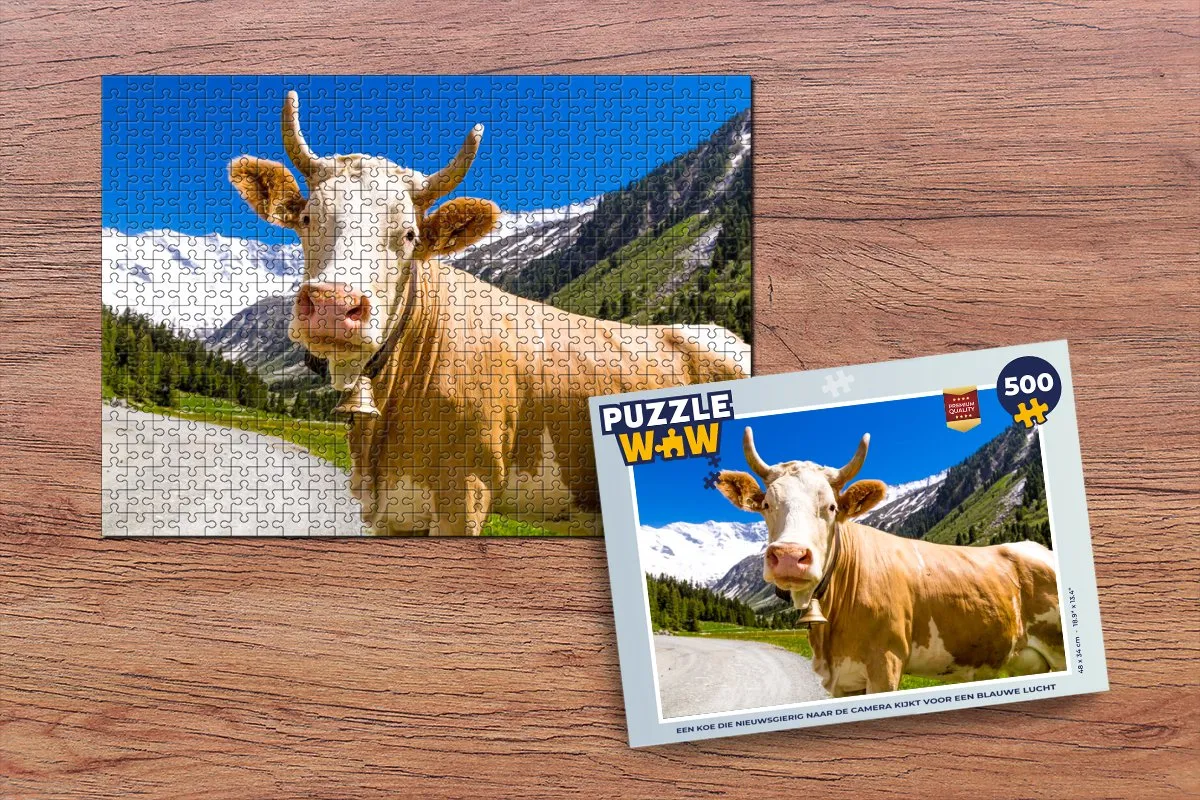 PuzzleWow Koe Sneeuw Alpen Legpuzzel 500 Stuks - Multicolor