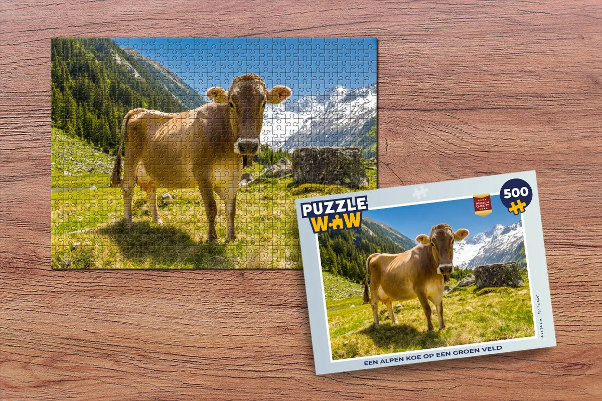 PuzzleWow Koe Sneeuw Alpen Legpuzzel 500 Stuks - Multicolor