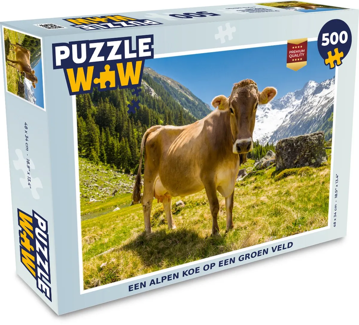 PuzzleWow Koe Sneeuw Alpen Legpuzzel 500 Stuks - Multicolor