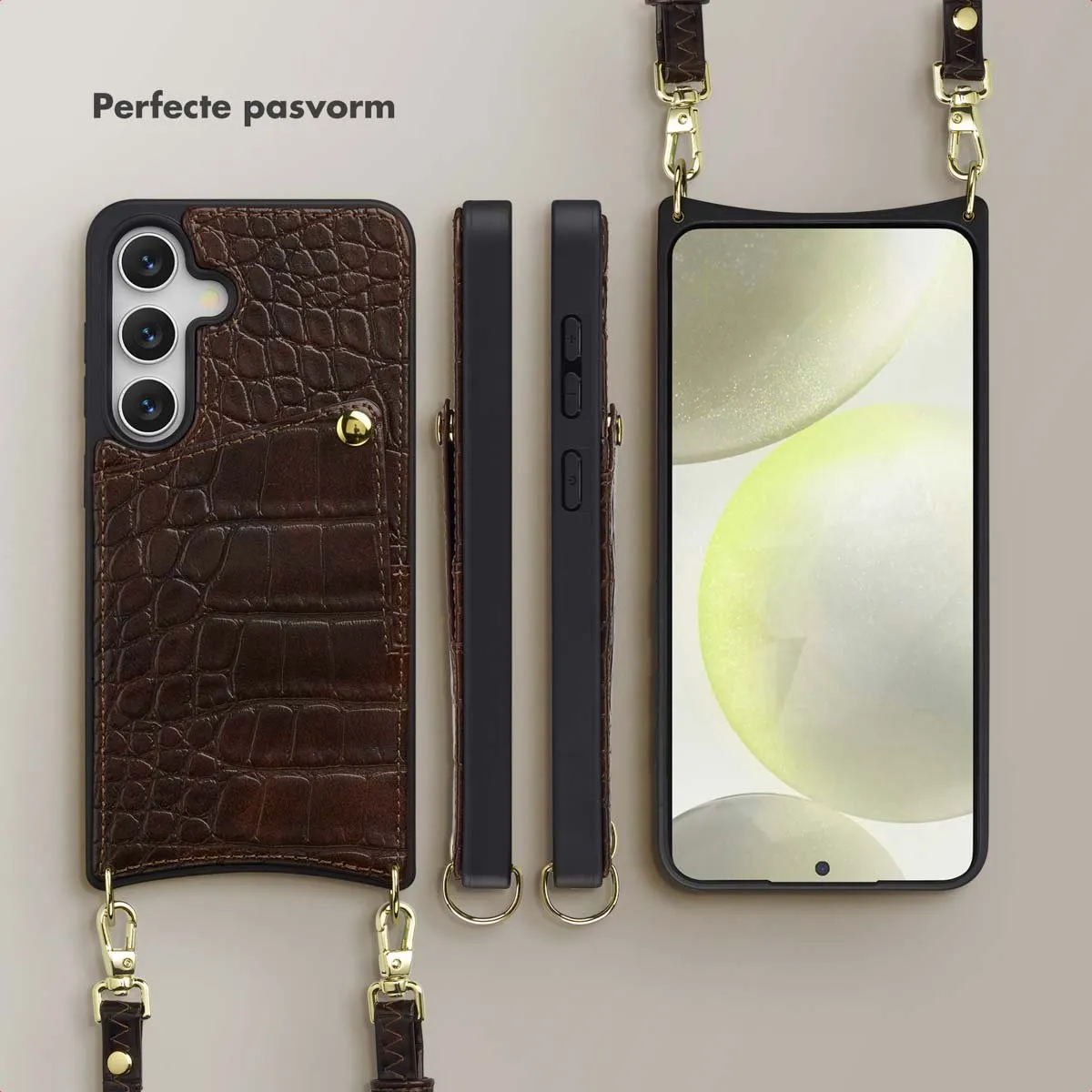 Selencia Croco Backcover Hoesje S24/S25 - 2 Pasjes - Choco Brown