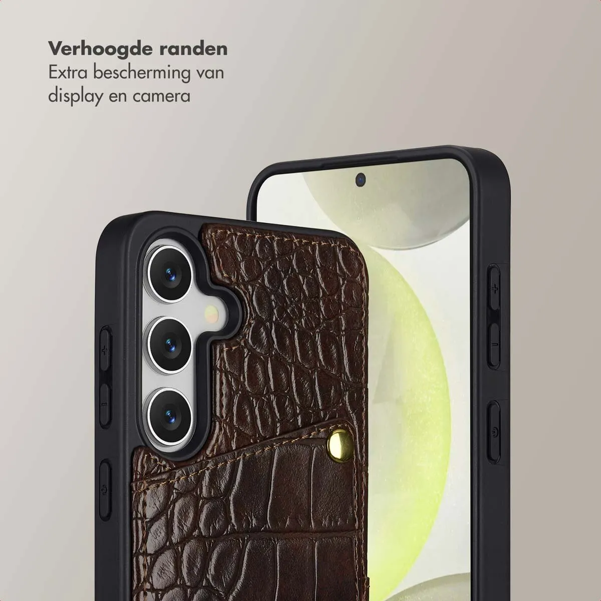 Selencia Croco Backcover Hoesje S24/S25 - 2 Pasjes - Choco Brown