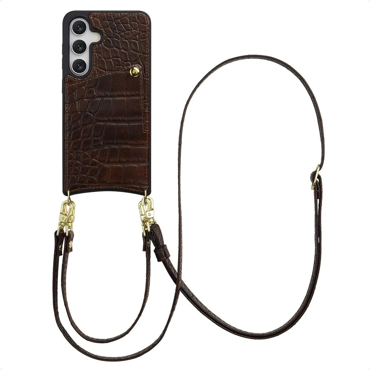 Selencia Croco Backcover Hoesje S24/S25 - 2 Pasjes - Choco Brown