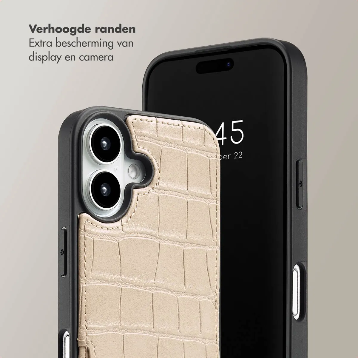 Selencia Croco Hoesje iPhone 16 - Beige - 2 Pasjes