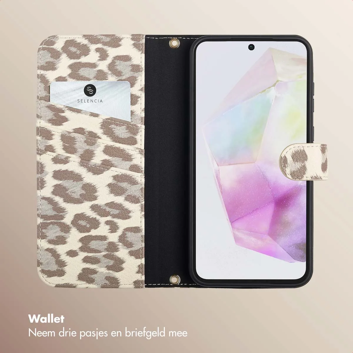 Selencia Hoesje Samsung Galaxy A35 - Sabi Bookcase Panterprint - Beige