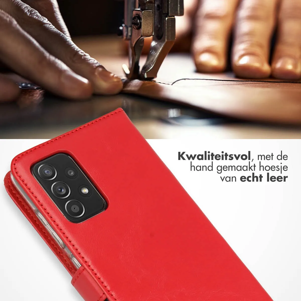 Selencia Hoesje Samsung Galaxy A52 - Rood Lederen Bookcase - 3 Pasjes