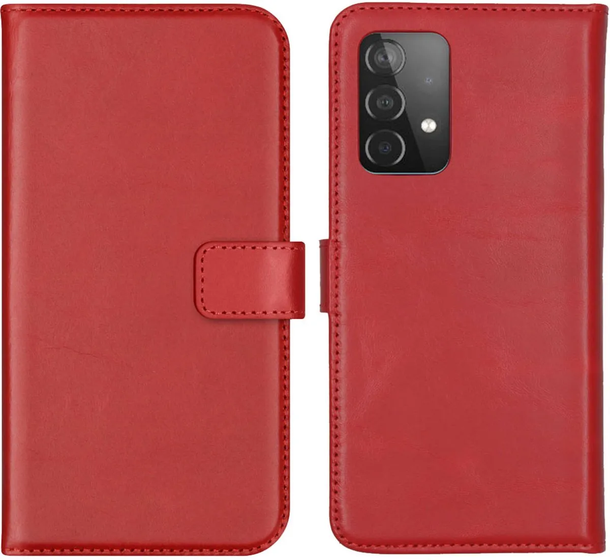 Selencia Hoesje Samsung Galaxy A52 - Rood Lederen Bookcase - 3 Pasjes