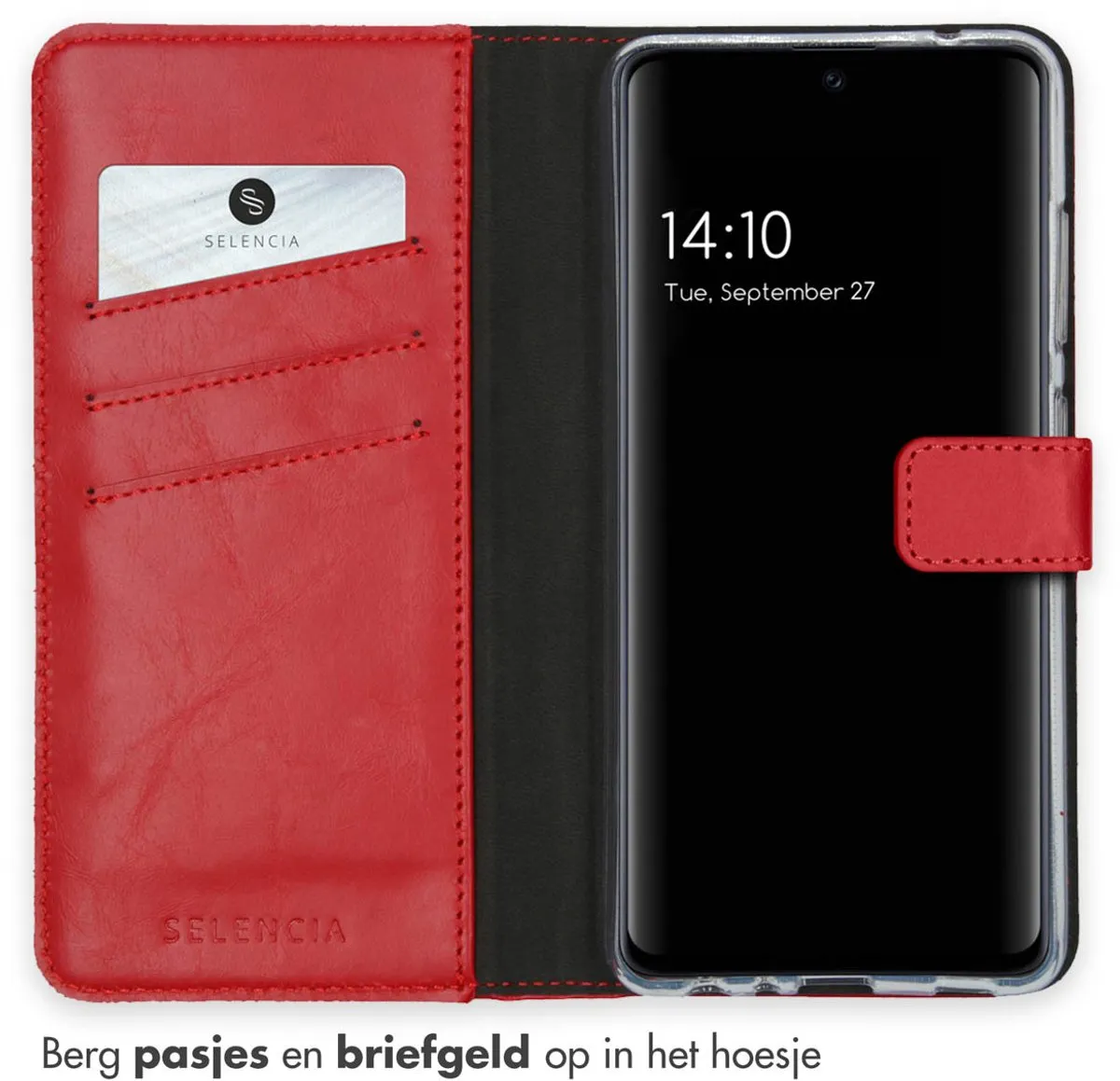Selencia Hoesje Samsung Galaxy A52 - Rood Lederen Bookcase - 3 Pasjes