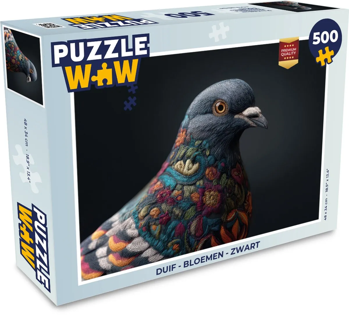 PuzzleWow Duif - Bloemen Legpuzzel 500 Stuks - Zwart
