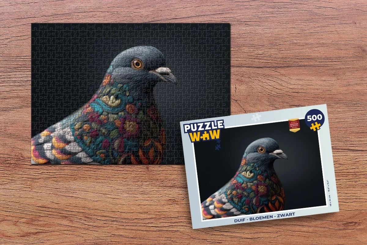 PuzzleWow Duif - Bloemen Legpuzzel 500 Stuks - Zwart