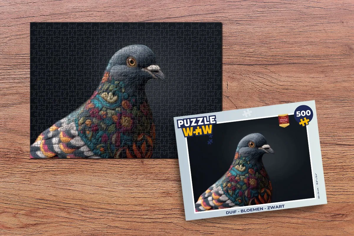 PuzzleWow Duif - Bloemen Legpuzzel 500 Stuks - Zwart