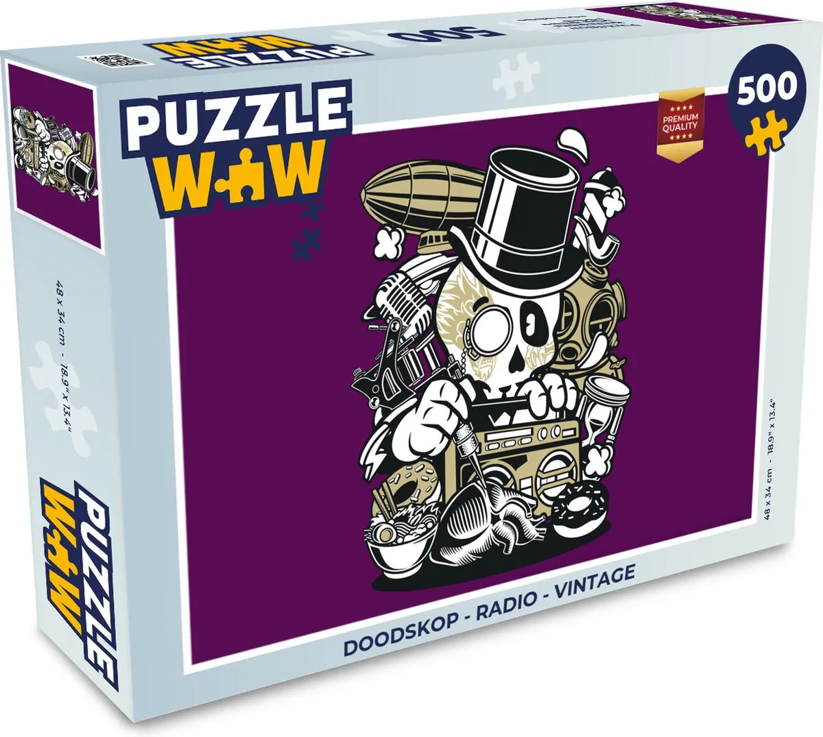 PuzzleWow Doodskop Radio Vintage Legpuzzel 500 Stuks - Multicolor