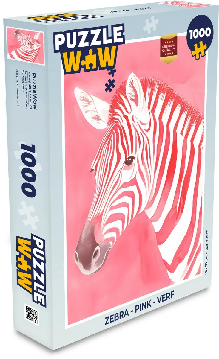 PuzzleWow Zebra Roze Legpuzzel 1000 Stuks