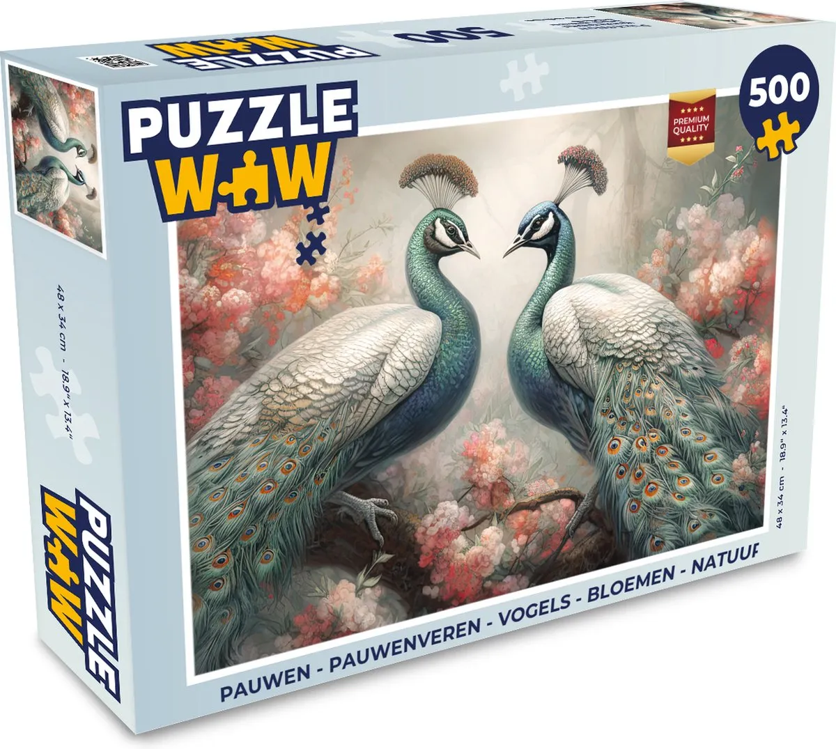 PuzzleWow Pauwenveren Legpuzzel 500 Stuks - Multicolor