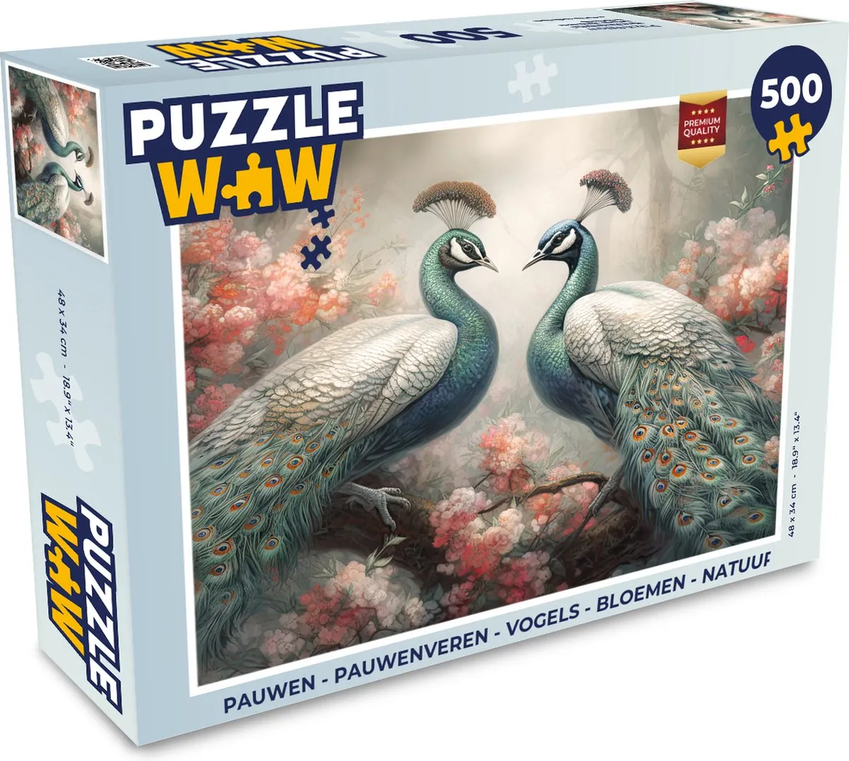 PuzzleWow Pauwenveren Legpuzzel 500 Stuks - Multicolor