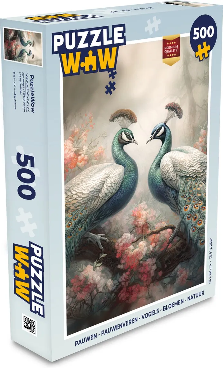 PuzzleWow Pauwenveren Legpuzzel 500 Stuks - Multicolor