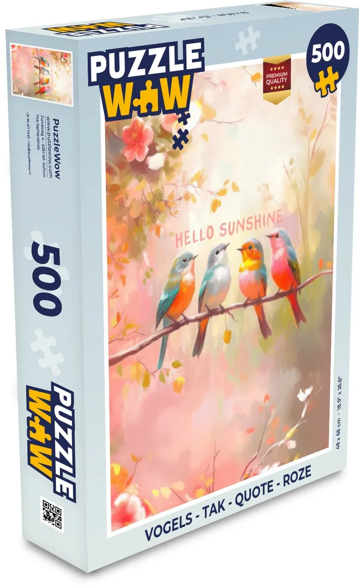 PuzzleWow Vogels Tak Quote Roze Legpuzzel 500 Stuks