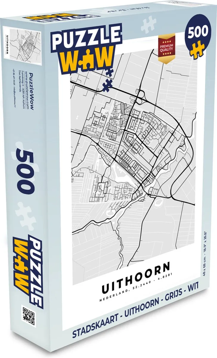 PuzzleWow Stadskaart Uithoorn Legpuzzel 500 Stuks - Multicolor
