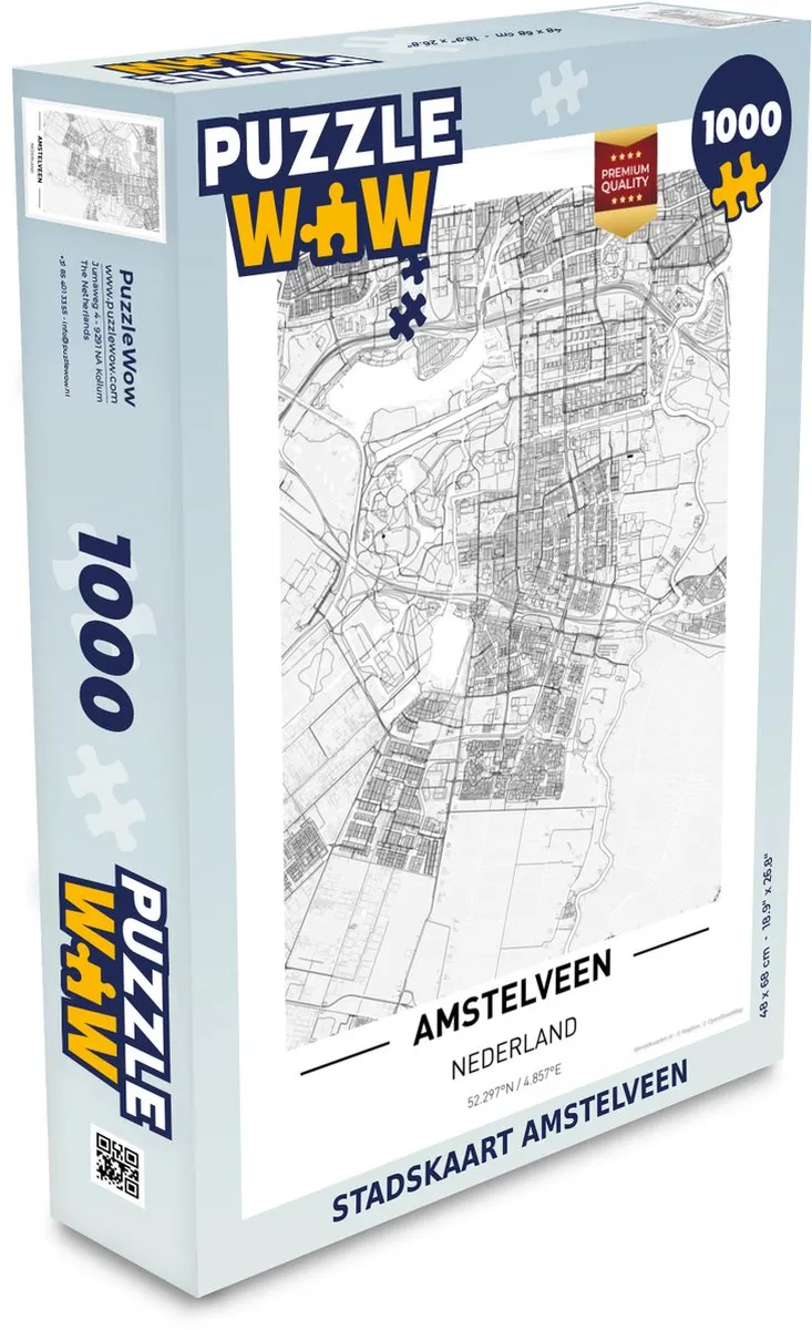 PuzzleWow Stadskaart Amstelveen Legpuzzel 1000 Stuks - Multicolor