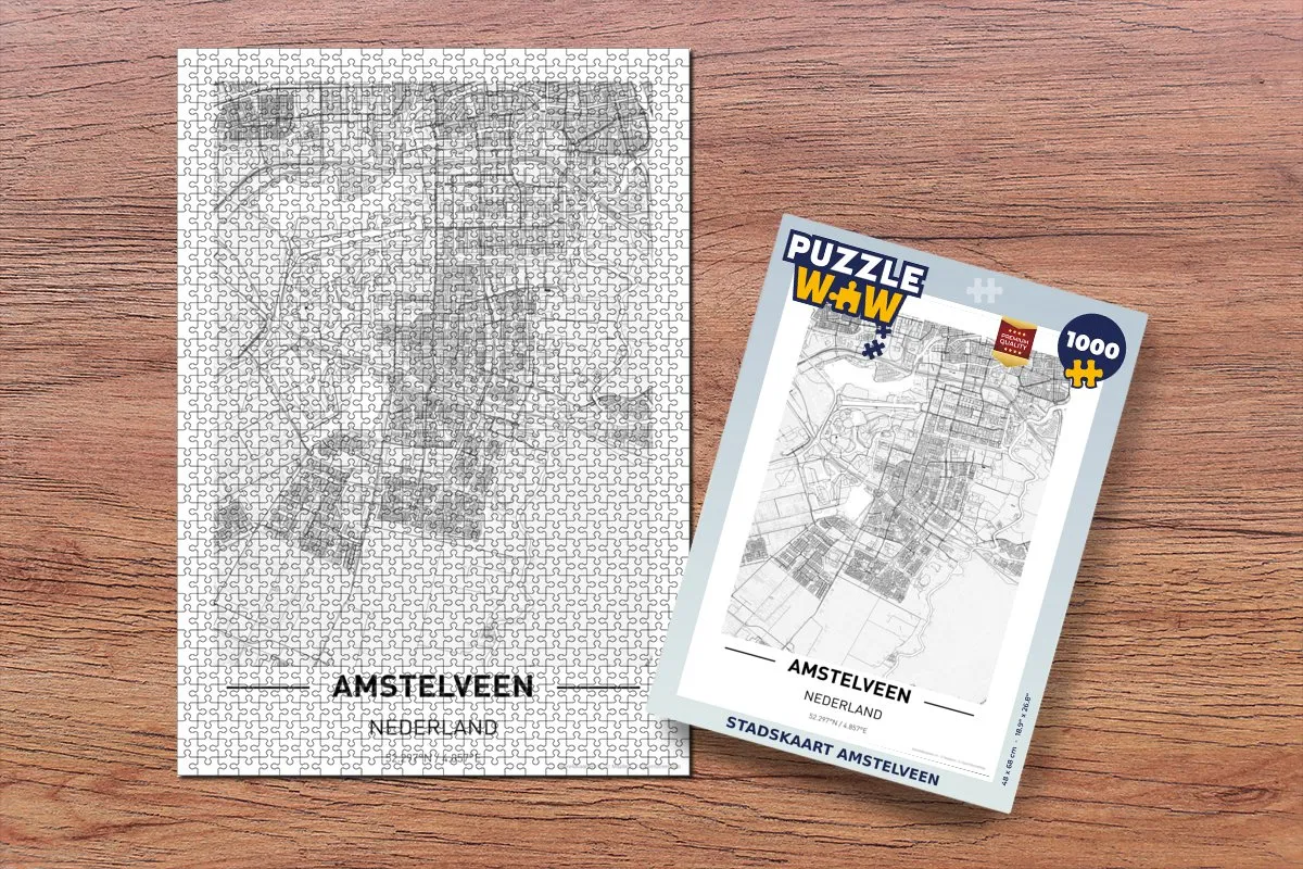 PuzzleWow Stadskaart Amstelveen Legpuzzel 1000 Stuks - Multicolor