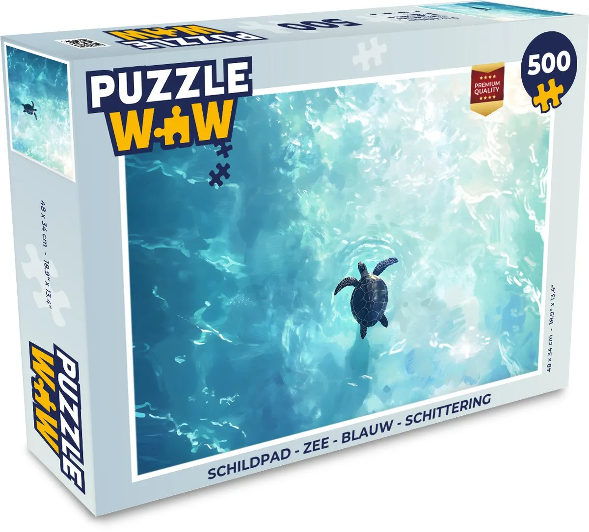 PuzzleWow Schildpad Zee Legpuzzel 500 Stuks - Blauw Schittering