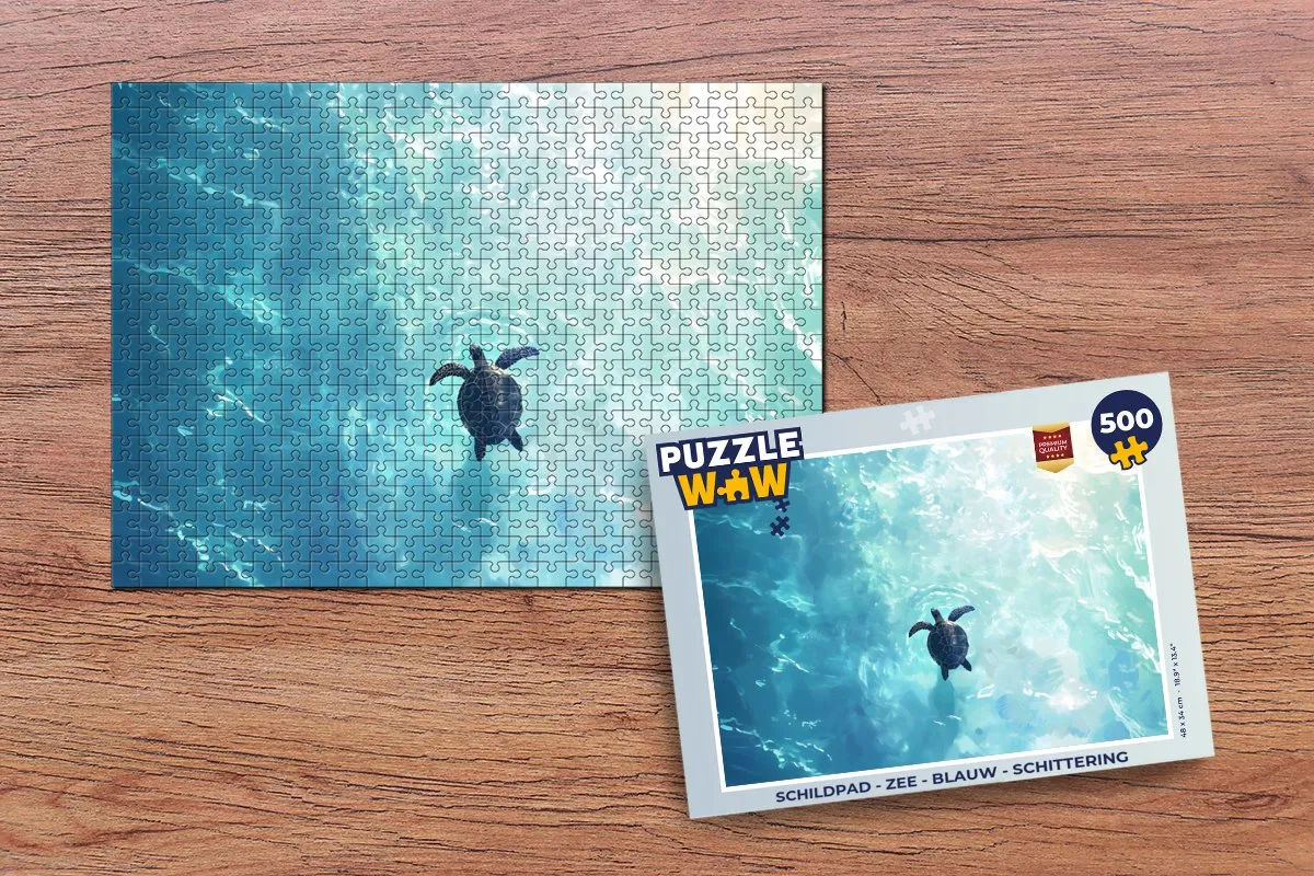 PuzzleWow Schildpad Zee Legpuzzel 500 Stuks - Blauw Schittering
