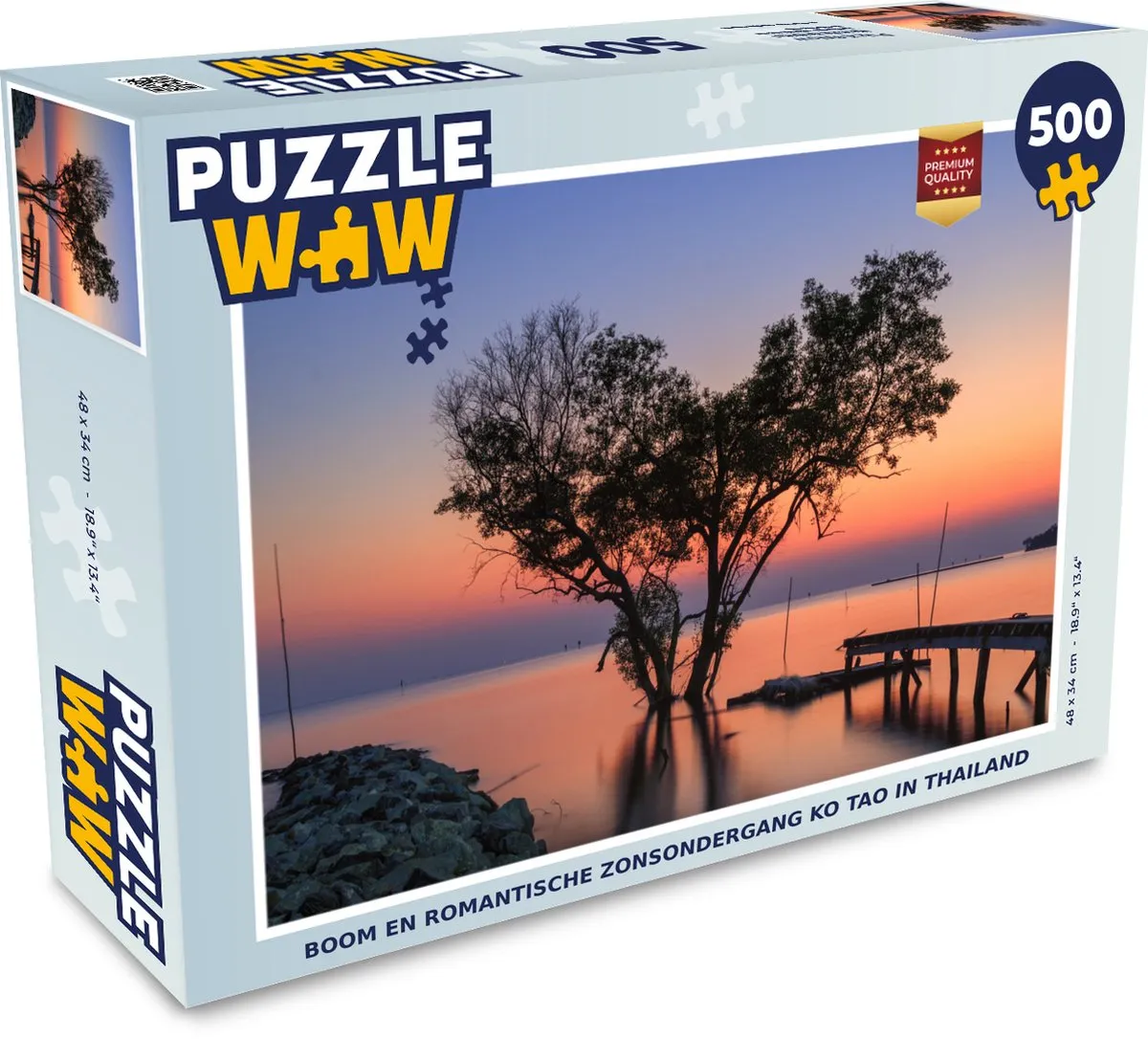 PuzzleWow Boom en romantische zonsondergang Ko Tao Legpuzzel 500 Stuks - Multicolor